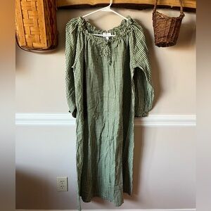 If Only If Etta Gingham Long Nightgown Dress Fern Green White small NWT